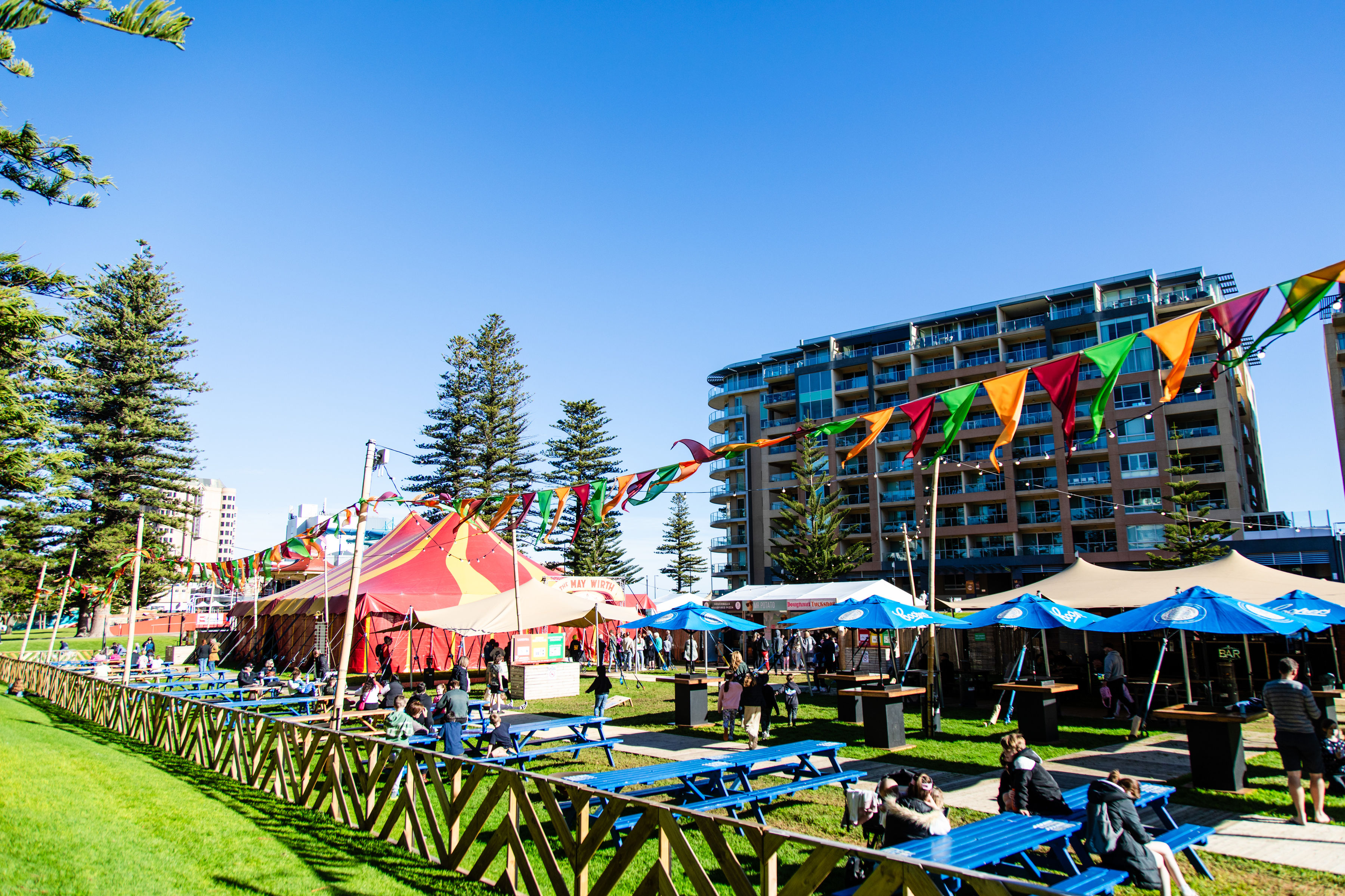 Credit: Helen Page Photography Outdoor seating and marquee of winter festival