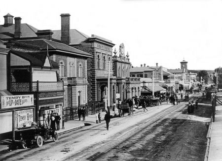 Black and White image showing historical building of the Gawler Township 