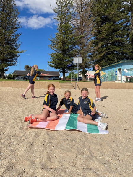 Photo supplied by Jill Madden of three school aged girls on the beach at Barunga West