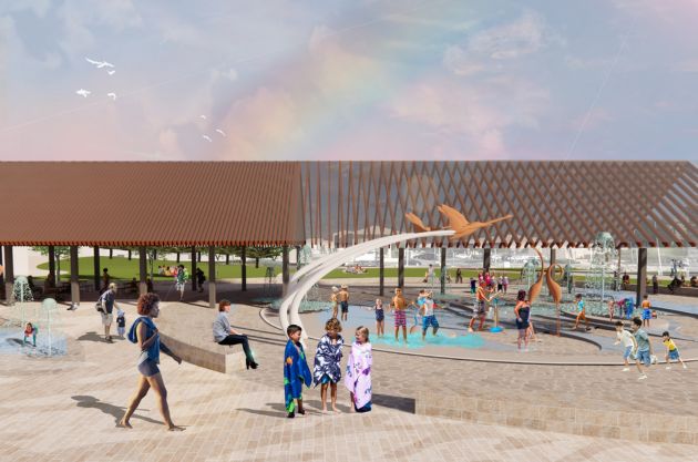 Artist impression of new water play and shelter area at Semaphore Foreshore